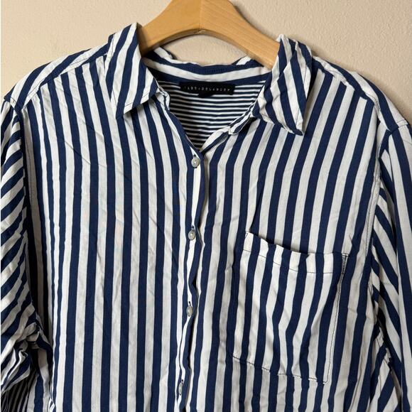 Jane + Delancey Plus 1X Blue White Stripe Button-Up Roll-Tab Sleeve Tunic Shirt - Picture 3 of 8